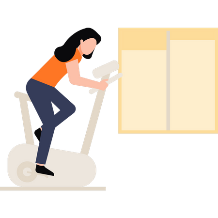 The girl is cycling in the gym  Illustration