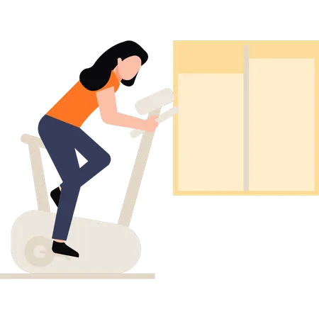 The girl is cycling in the gym  Illustration