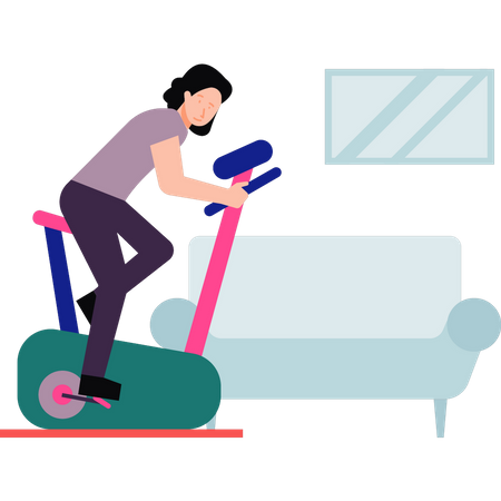 The girl is cycling on the cycling machine  Illustration