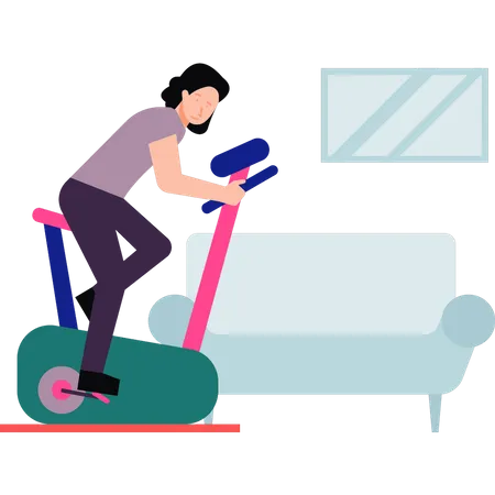 The girl is cycling on the cycling machine  Illustration