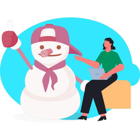 The girl is discuss about christmas snowman  Illustration