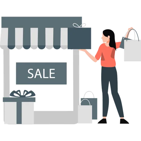 The girl is doing shopping on sale  Illustration