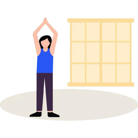 The girl is exercising at home  イラスト