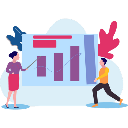 The girl is explaining the business graph  Illustration