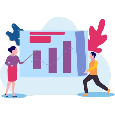 The girl is explaining the business graph  Illustration