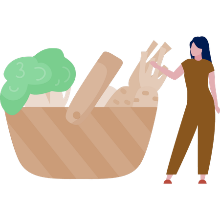 The girl is explaining grocery basket  Illustration