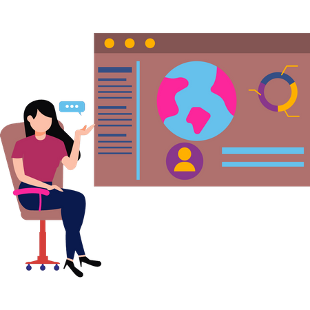The girl is giving a global presentation  Illustration