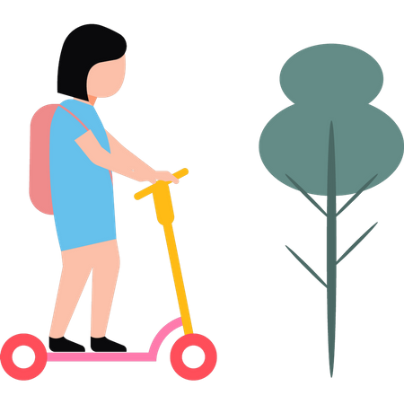 The girl is going to school on a scooty  Illustration