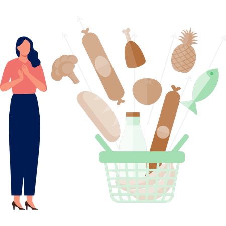 The girl is happy for doing grocery shopping  Illustration