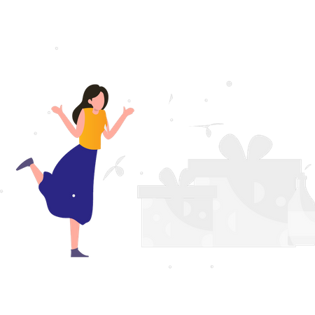 The girl is happy to see the new year gifts  Illustration