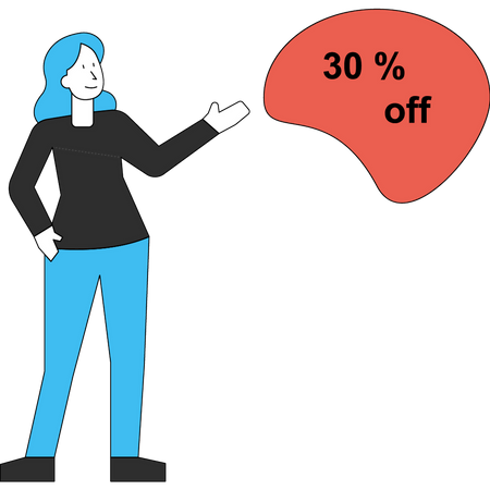 The girl is happy with the 30% discount  Illustration