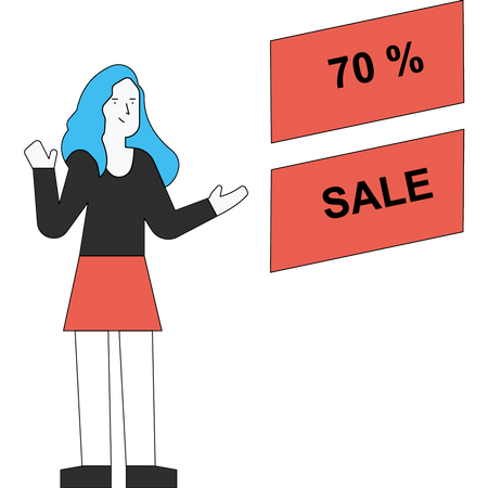 The girl is happy with the 70% discount  Illustration