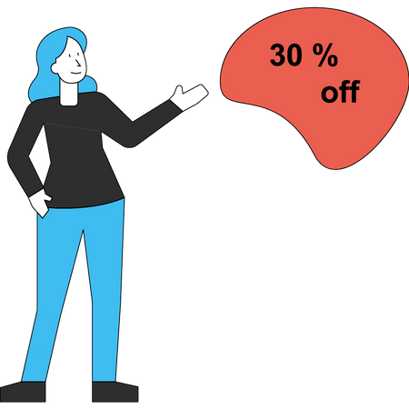 The girl is happy with the 30% discount Illustration