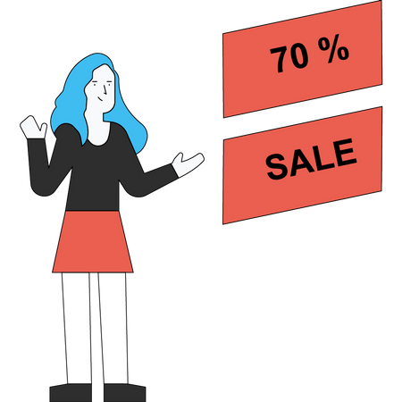 The girl is happy with the 70% discount Illustration