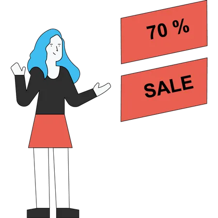 The girl is happy with the 70% discount Illustration