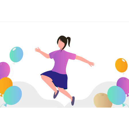 The girl is having fun with New Year's balloons  Illustration