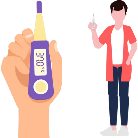 The girl is holding a thermometer  Illustration