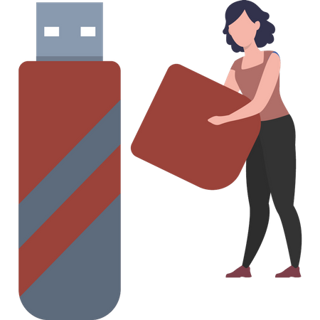 The girl is holding a USB cap  Illustration