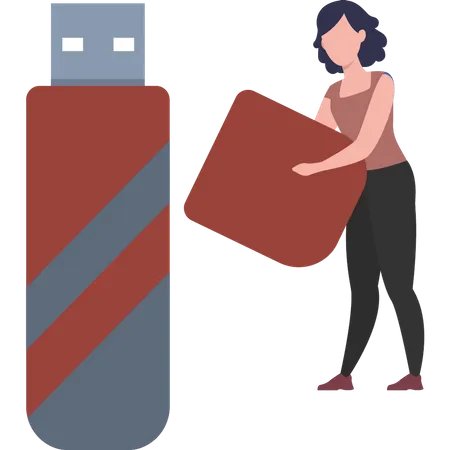 The girl is holding a USB cap  Illustration