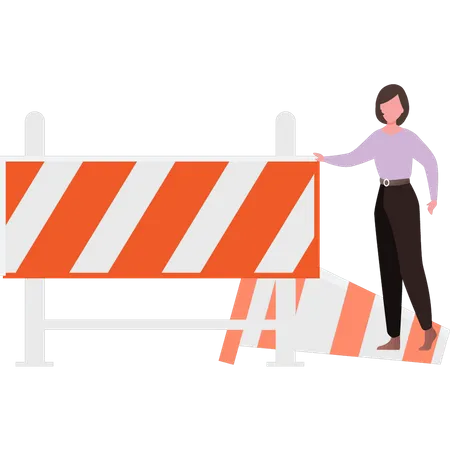 The girl is holding the construction barrier  Illustration