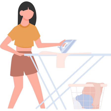 The girl is ironing clothes  イラスト