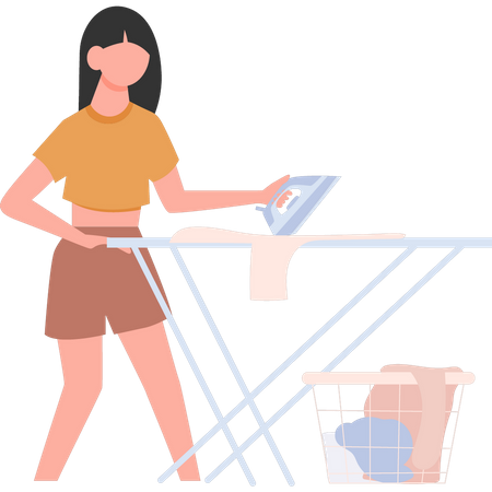 The girl is ironing clothes  Illustration