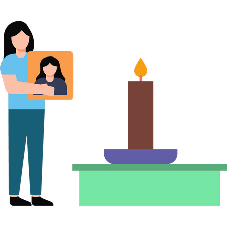 The Girl Is Lighting A Candle  Illustration
