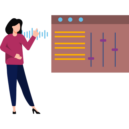 The girl is looking at the control panel of the web page  Illustration