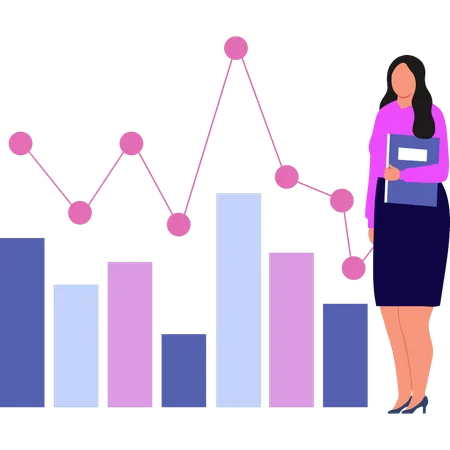 The girl is looking at the graph diagram  Illustration