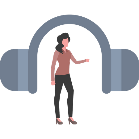 The girl is looking at the headphones  Illustration