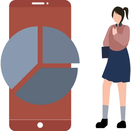 The girl is looking at the mobile chart  Illustration