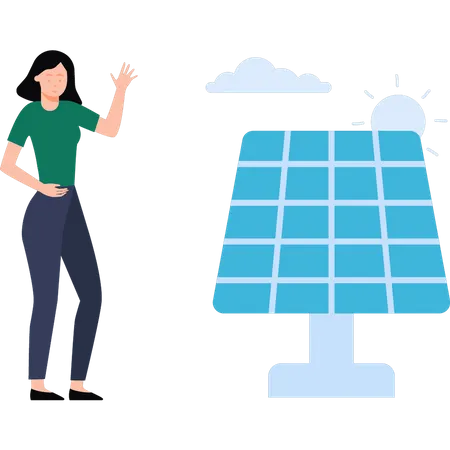 The girl is looking at the solar panel  Illustration