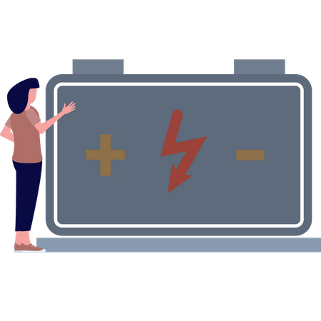 The girl is looking at the battery  Illustration