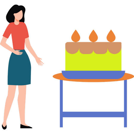 The girl is looking at the cake  イラスト