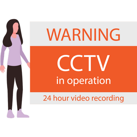The girl is looking at the CCTV warning  Illustration