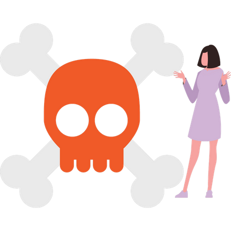 The girl is looking at the danger skull  イラスト