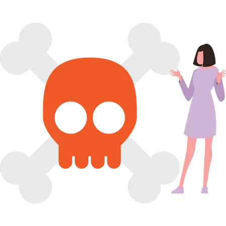 The girl is looking at the danger skull  Illustration