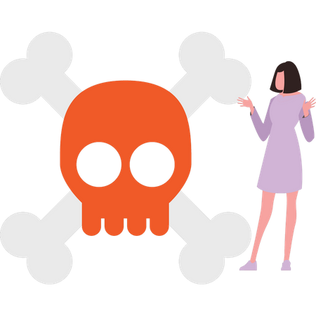 The girl is looking at the danger skull  Illustration