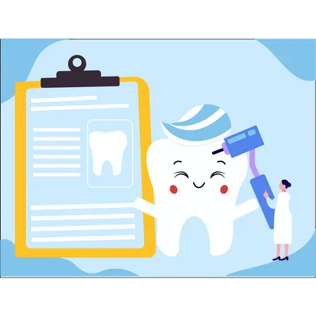 The girl is looking at the dental report  Illustration