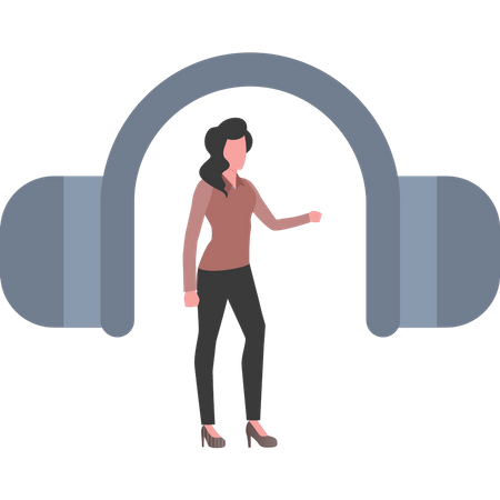 The girl is looking at the headphones  Illustration