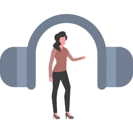 The girl is looking at the headphones  Illustration