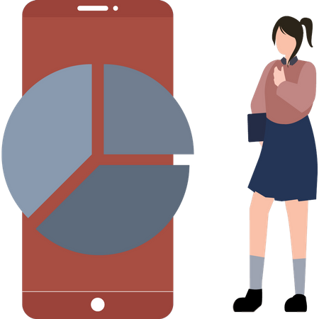 The girl is looking at the mobile chart  Illustration