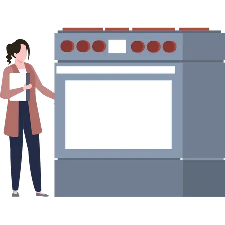 The girl is looking at the oven  Illustration