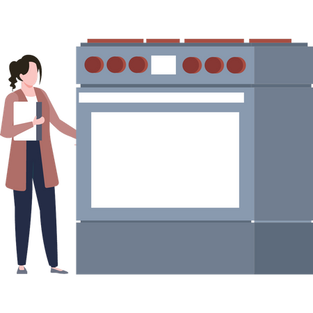 The girl is looking at the oven  Illustration