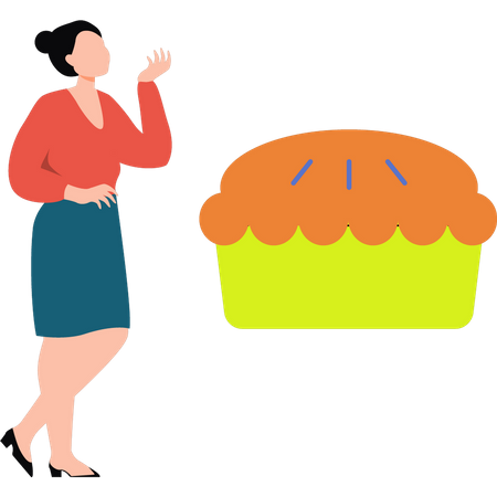 The girl is looking at the pie cake  イラスト
