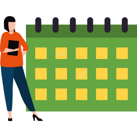 The girl is looking at the schedule calendar  Illustration
