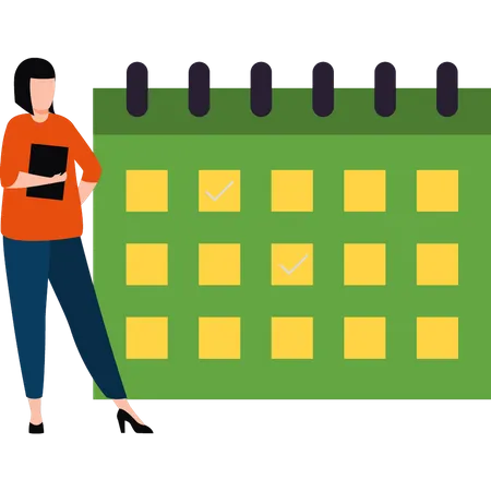 The girl is looking at the schedule calendar  Illustration