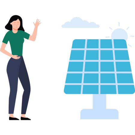The girl is looking at the solar panel  Illustration