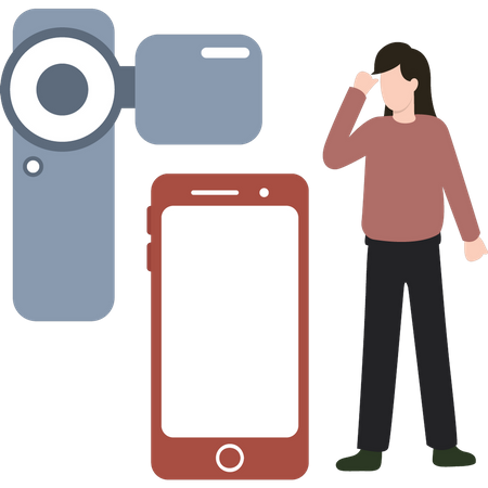 The girl is looking at the video camera  Illustration
