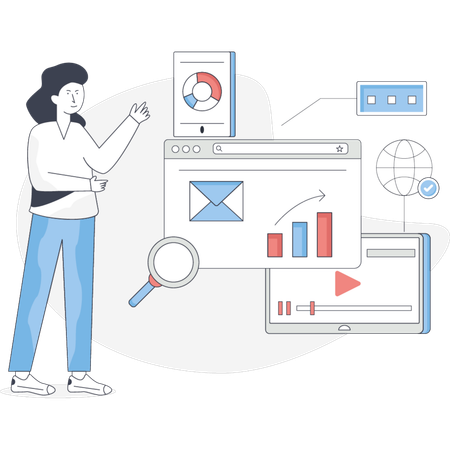 The girl is looking business graph  Illustration